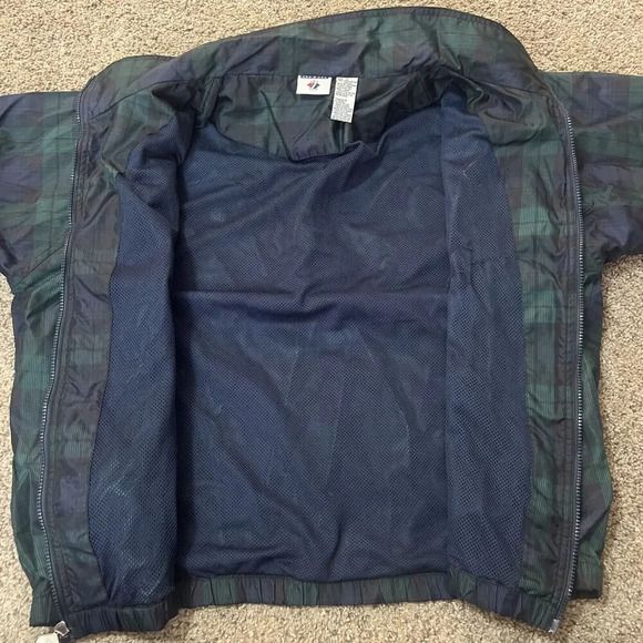Vintage Jerzees Windbreaker Jacket 80s Black Watch Raglan‎ Check Blue Zip Bomber - Picture 8 of 9